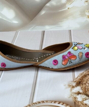 multi coloured hand work jutti for women girls and ladies, handwork jutti, pure leather jutti, butterfly jutti