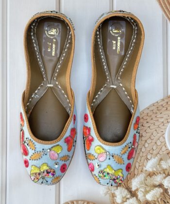 multi coloured hand work jutti for women girls and ladies, handwork jutti, pure leather jutti, butterfly jutti