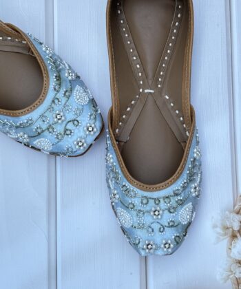 blue jutti for women girls and ladies, handwork jutti, leather jutti, zardosi work matching jutti,