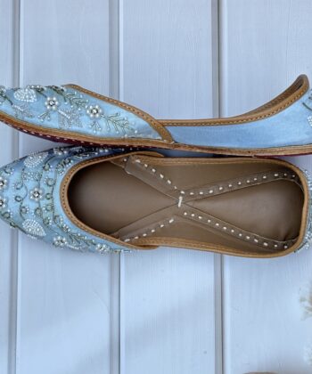 blue jutti for women girls and ladies, handwork jutti, leather jutti, zardosi work matching jutti,