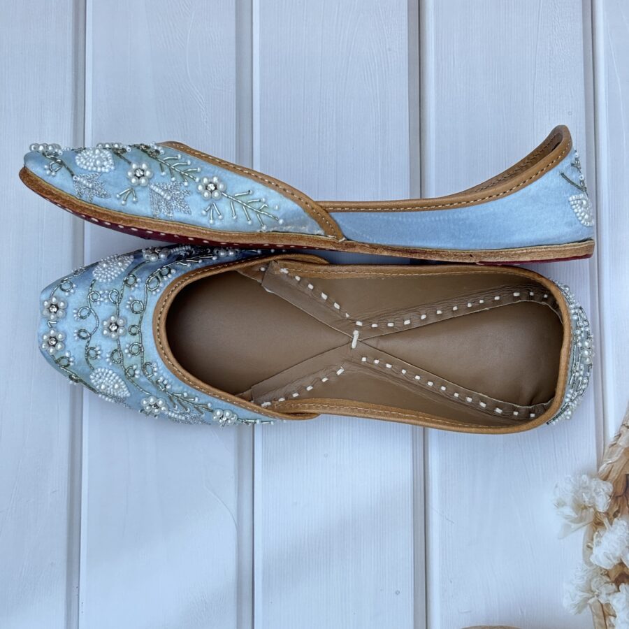 blue jutti for women girls and ladies, handwork jutti, leather jutti, zardosi work matching jutti,