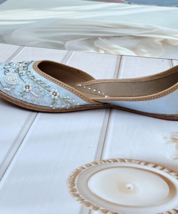 blue jutti for women girls and ladies, handwork jutti, leather jutti, zardosi work matching jutti,