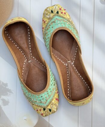yellow jutti for women girls and ladies, handwork jutti, pure leather jutti, mirror work matching jutti, sea green jutti, sunlit serenity jutti, patchwork jutti