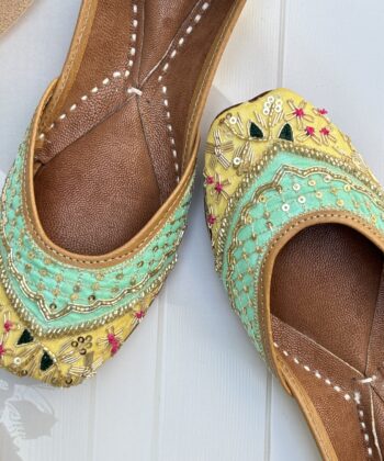 yellow jutti for women girls and ladies, handwork jutti, pure leather jutti, mirror work matching jutti, sea green jutti, sunlit serenity jutti, patchwork jutti