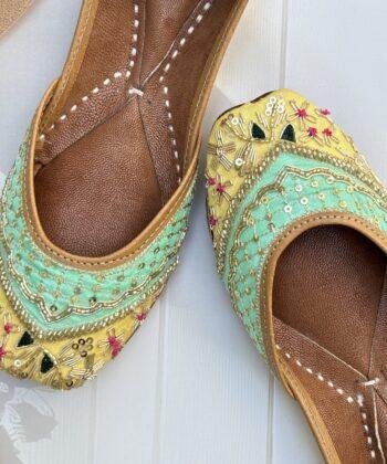 yellow jutti for women girls and ladies, handwork jutti, pure leather jutti, mirror work matching jutti, sea green jutti, sunlit serenity jutti, patchwork jutti