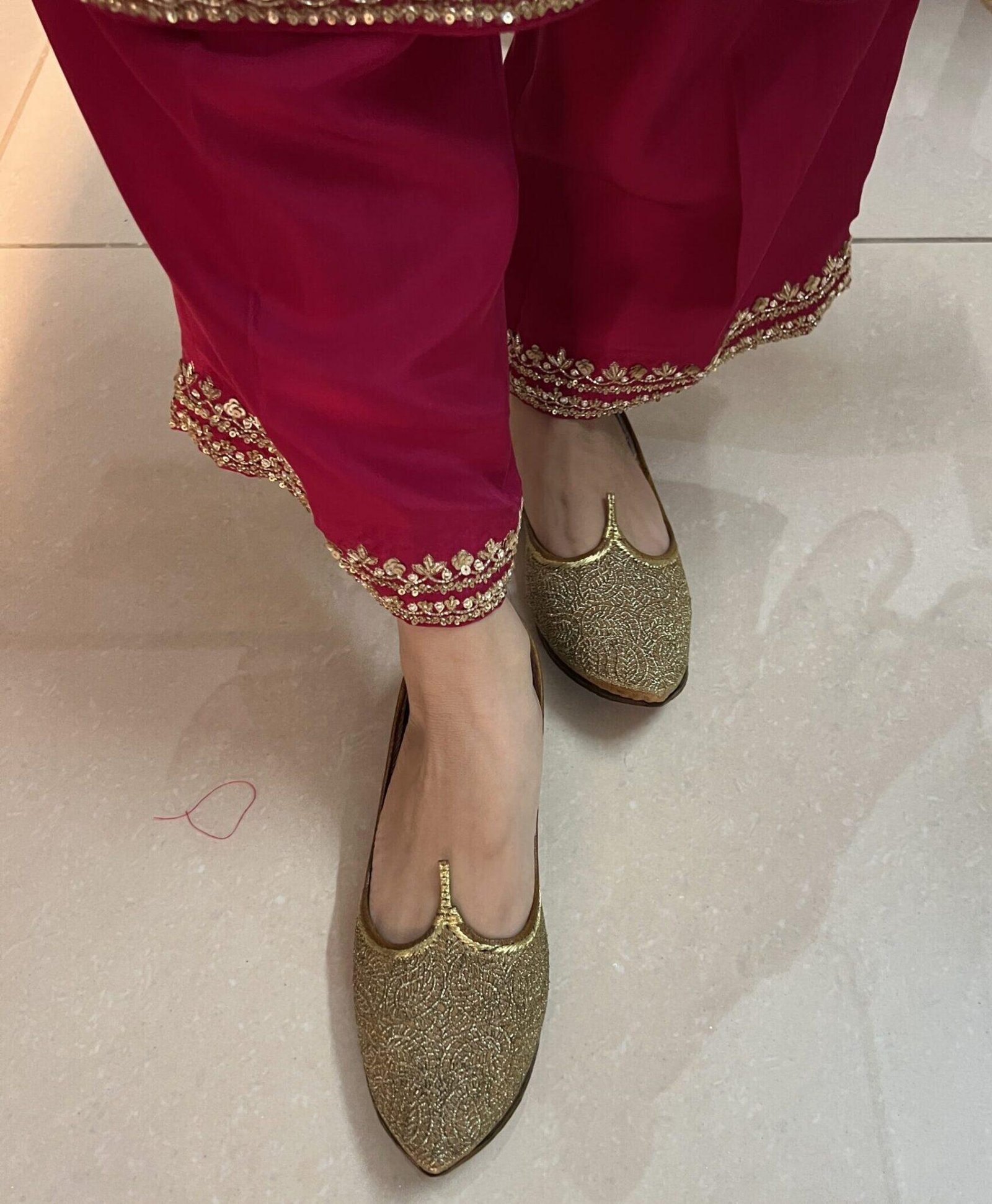 IMG_4903 peach biba juti for ladies golden tilla work, jointless jooti mojri type