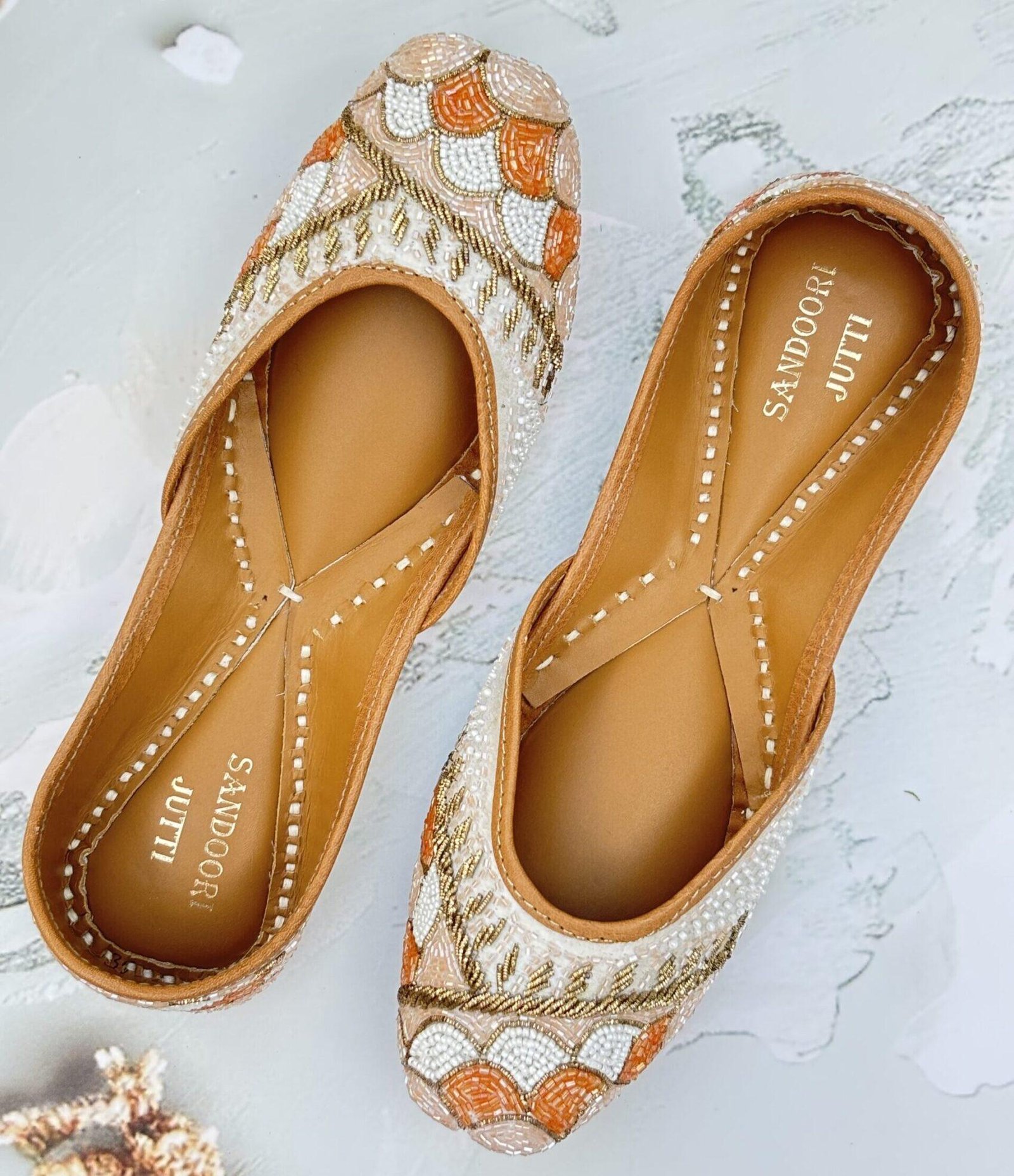 IMG_5786 Zarrah Pearl Juttis white beige and golden jutti for women