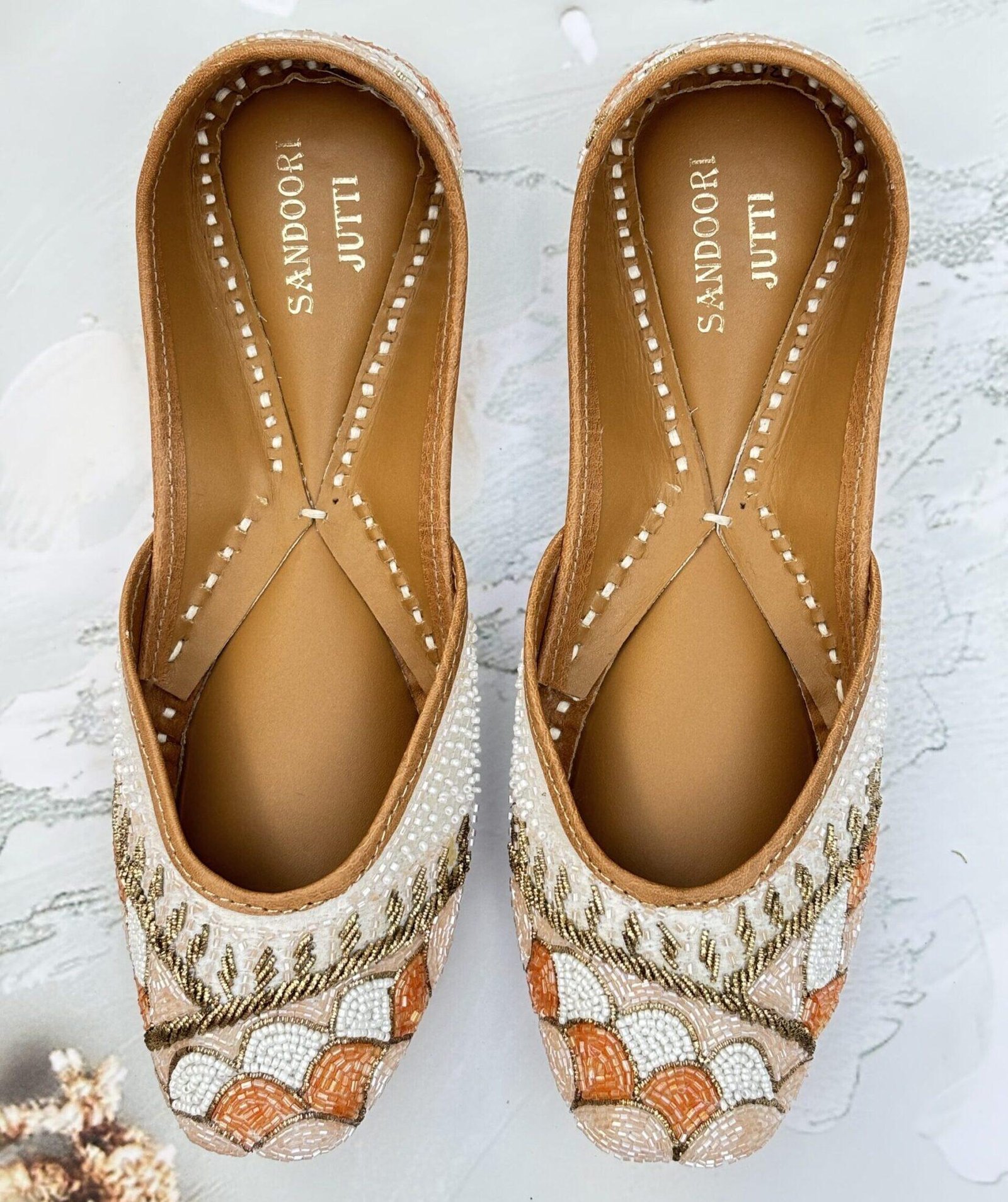 IMG_5788 Zarrah Pearl Juttis white beige and golden jutti for women
