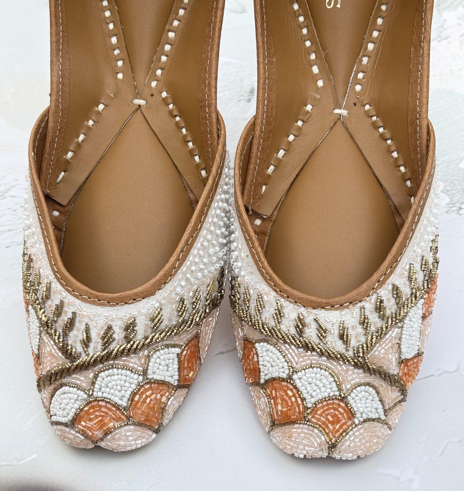 IMG_5789 Zarrah Pearl Juttis white beige and golden jutti for women