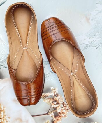 Sandoori Classic Brown Leather Textured Jutti