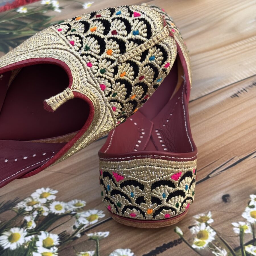 golden tilleydaar pure leather multi colour dots enchanting design black velvet base punjabi jutti for women