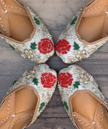 Silver Grey Jutti, golden zardosi work jutti, red rose jutis for girls, punjabi jutti for women
