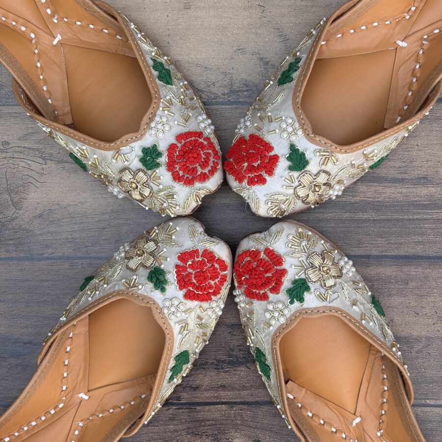 Silver Grey Jutti, golden zardosi work jutti, red rose jutis for girls, punjabi jutti for women