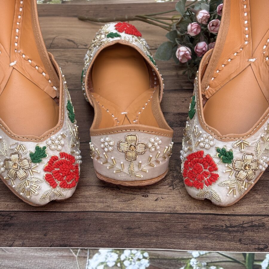 Silver Grey Jutti, golden zardosi work jutti, red rose jutis for girls, punjabi jutti for women
