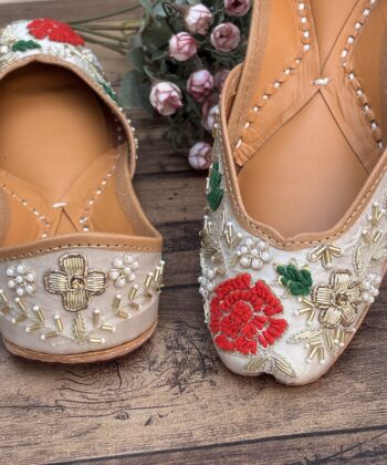 Silver Grey Jutti, golden zardosi work jutti, red rose jutis for girls, punjabi jutti for women