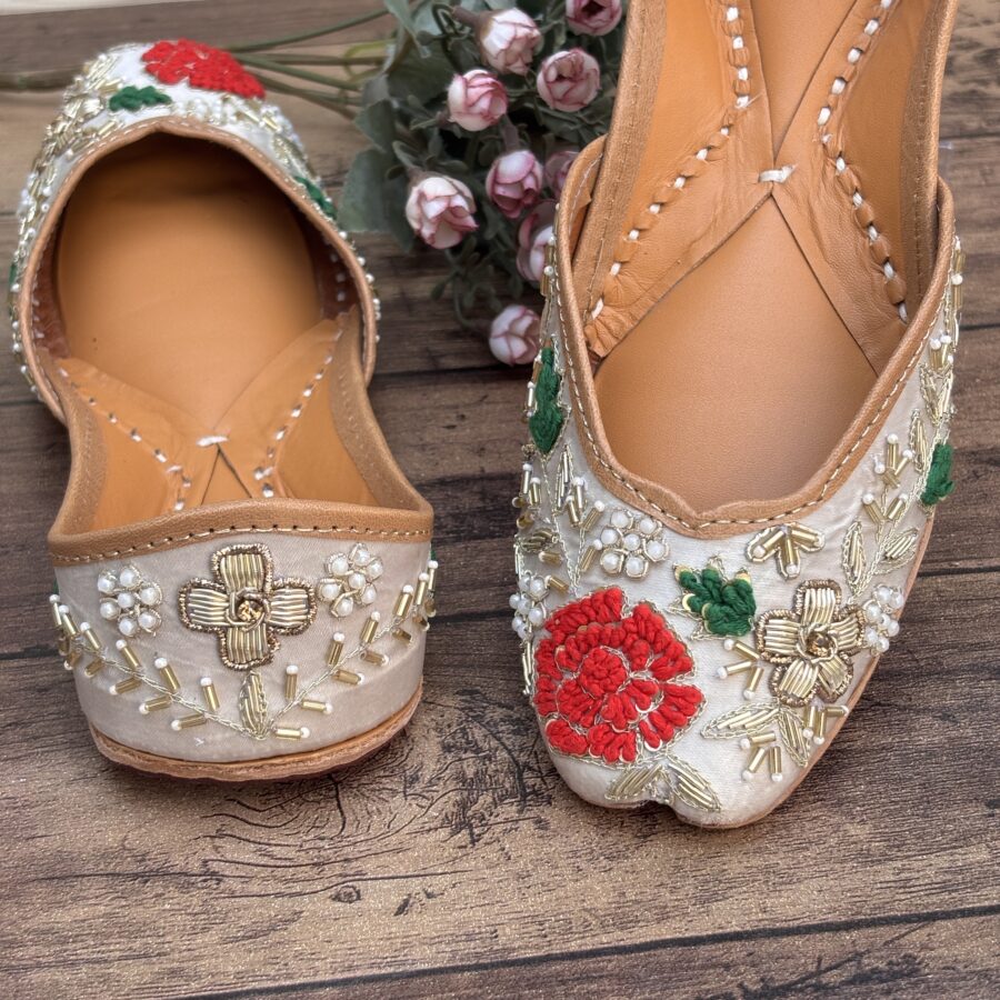 Silver Grey Jutti, golden zardosi work jutti, red rose jutis for girls, punjabi jutti for women