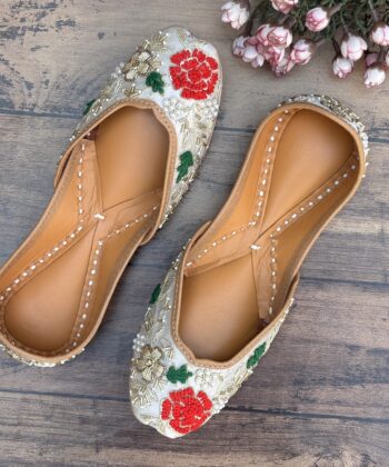Silver Grey Jutti, golden zardosi work jutti, red rose jutis for girls, punjabi jutti for women