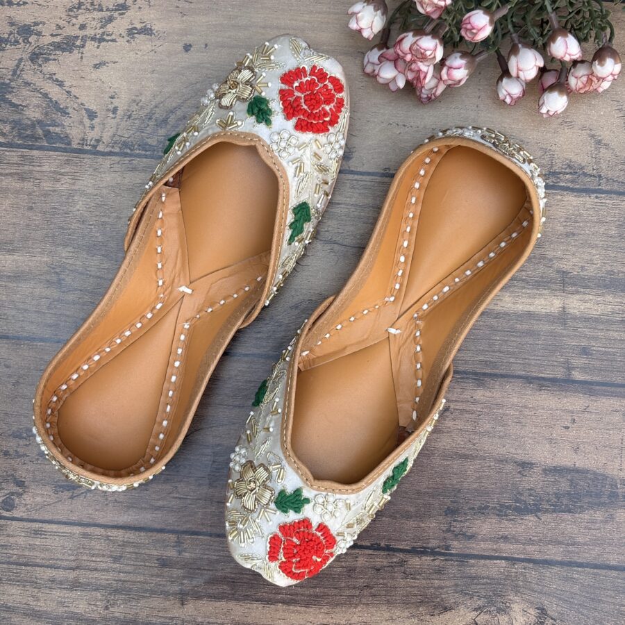 Silver Grey Jutti, golden zardosi work jutti, red rose jutis for girls, punjabi jutti for women
