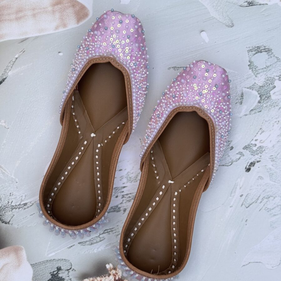pink jutti, pearl work jutti, baby pink jutis for girls, punjabi jutti for women