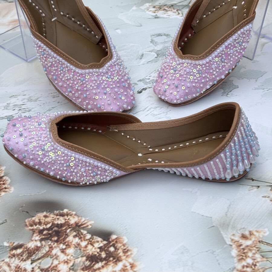 Baby Pink Pearls Jutti, pink jutti, pearl work jutti, baby pink jutis for girls, punjabi jutti for women