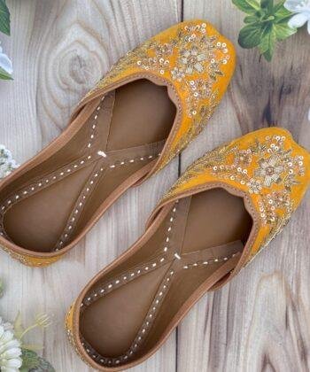 Zardosi work Mustard Yellow Juttis