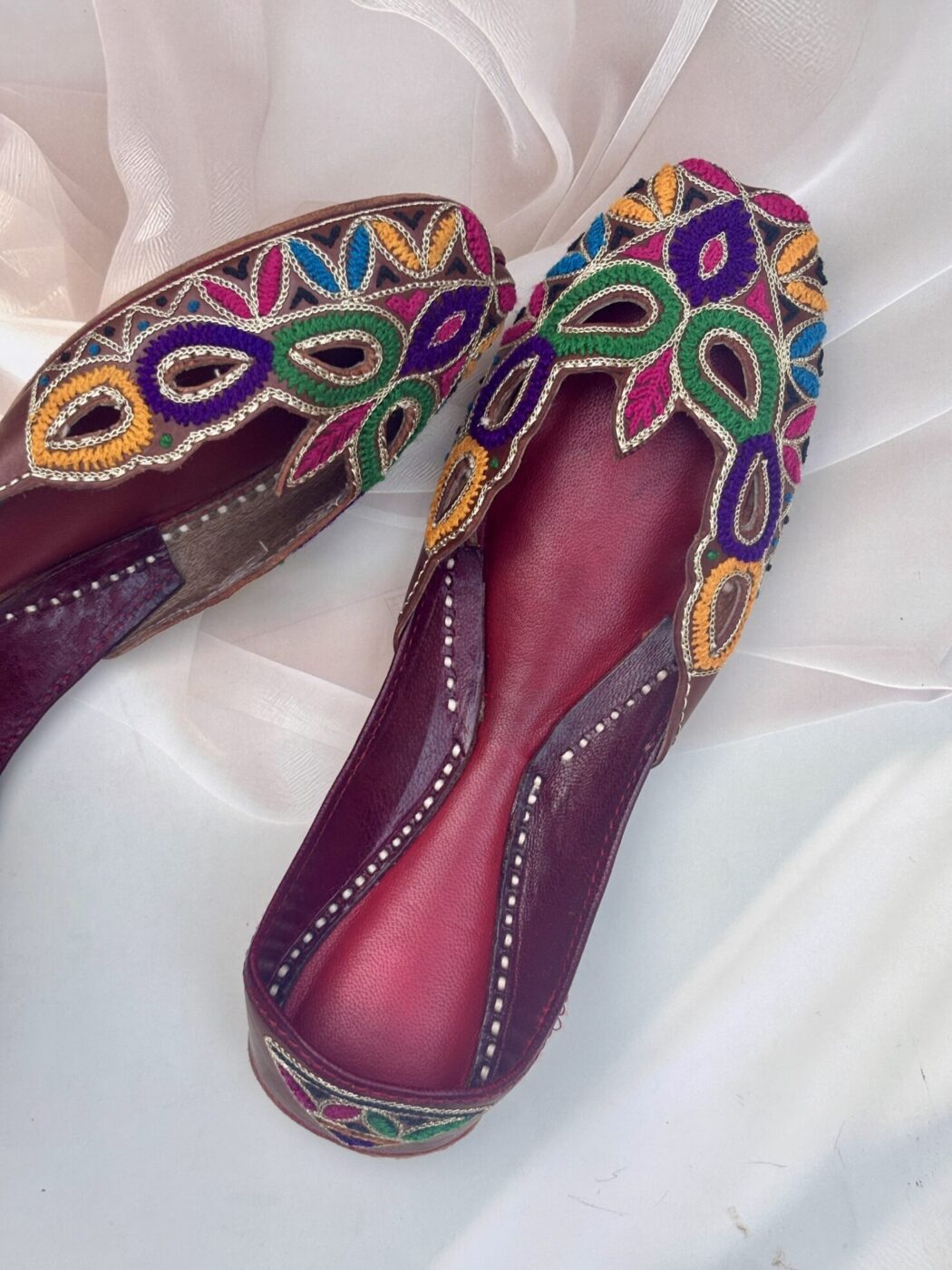 IMG_8090 kaseeda jutti patchwork green, Red purple jutti, multicolour jutti for women