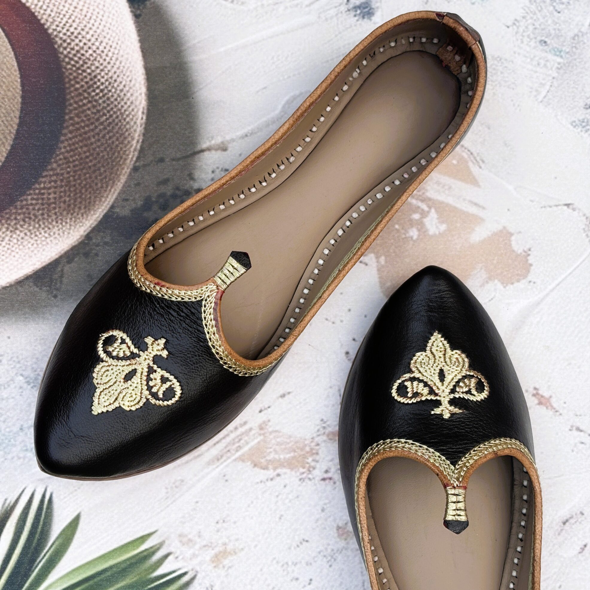 IMG_8292 Black pure leather golden work delhi fashion jutti biba jutti single piece jointless