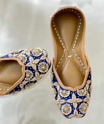 Sapphire Steps Jutti for Ladies, blue golden zardosi jutti for women