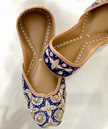 Sapphire Steps Jutti for Ladies, blue golden zardosi jutti for women