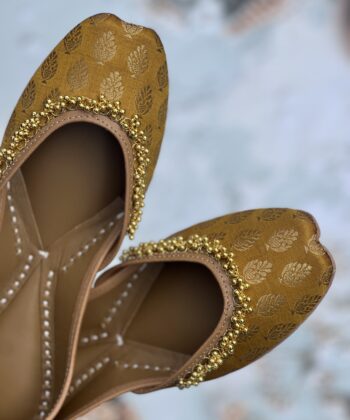 mehndi yellow brocade jutti jooti juti for women with ghunghroo