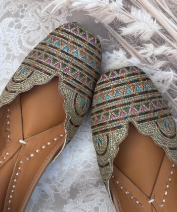 multicoloured golden tilla jutti copper shade jooti, women juti