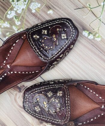 Everyday Comfort Juttis for ladies : Brown Juttis with Golden Tilla Handwork