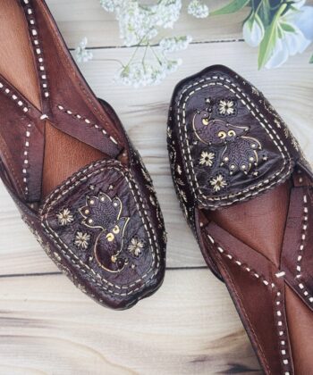 Everyday Comfort Juttis for ladies : Brown Juttis with Golden Tilla Handwork