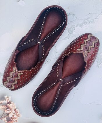 Everyday Comfort Juttis for ladies : Brown Juttis with Golden Tilla Handwork