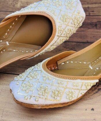 Shiny White Pearls Jutti for ladies, women khussa, mojari, mojri, mojdi