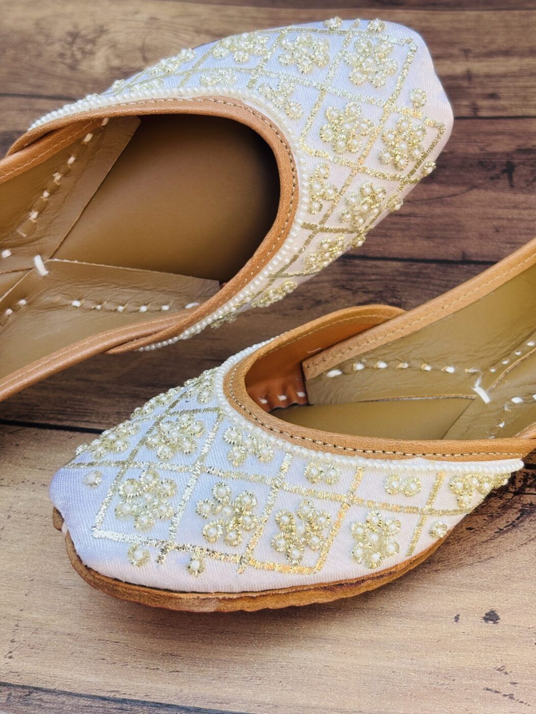 IMG_9156 Shiny White Pearls Jutti for ladies, women khussa, mojari, mojri, mojdi