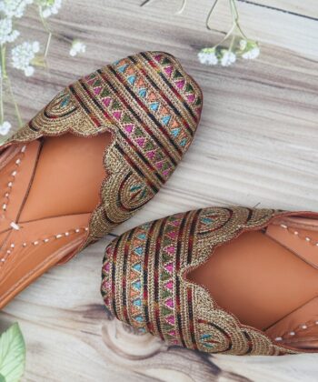 multicoloured golden tilla jutti copper shade jooti, women juti