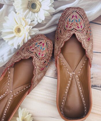 multicoloured golden tilla jutti copper shade jooti, women juti