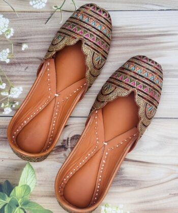 multicoloured golden tilla jutti copper shade jooti, women juti