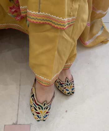 pakistani multi colour cutwork kaseeda jutti for ladies