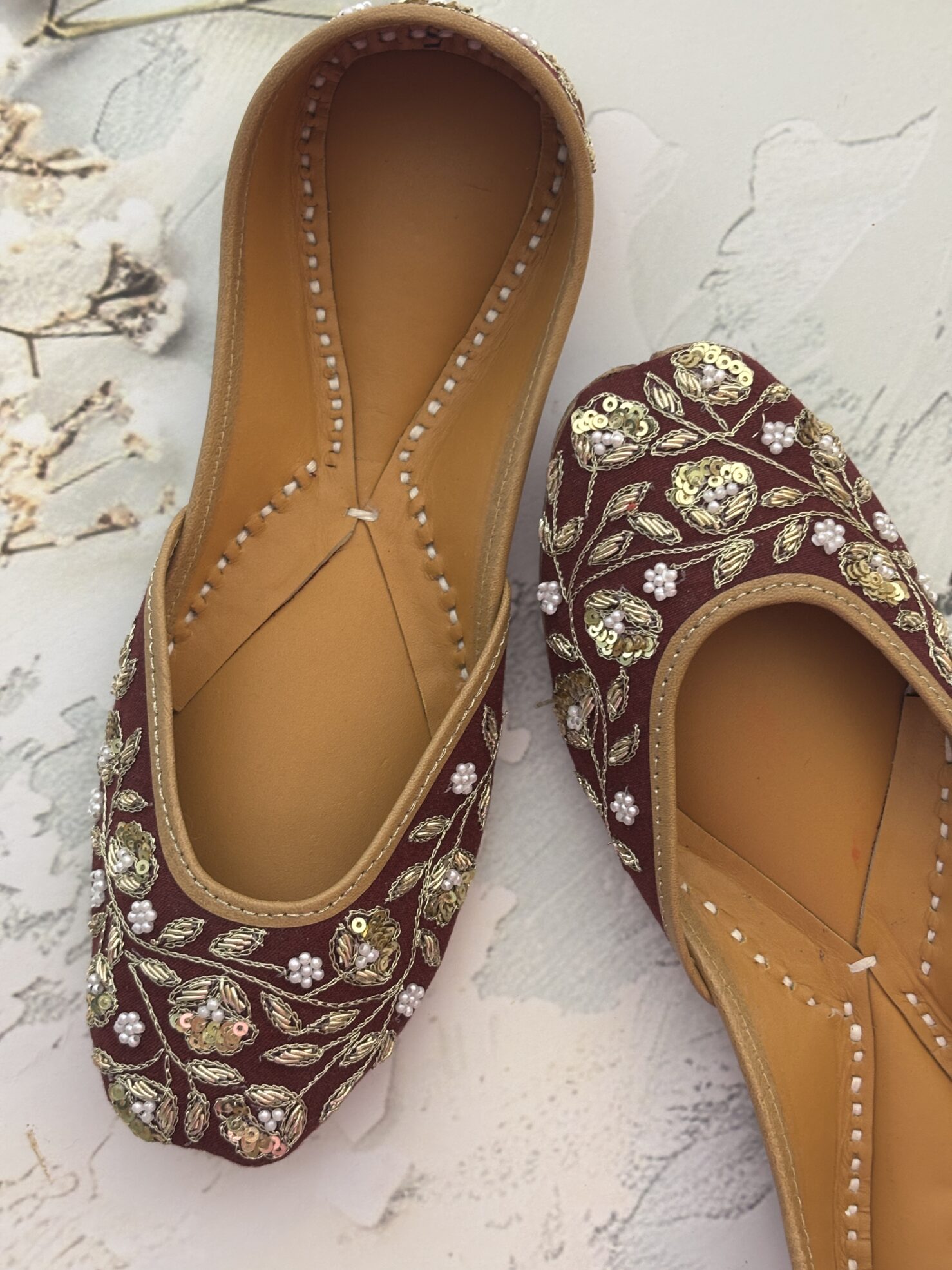 IMG_9658 Maroon Pearl & Golden Zardosi Jutti