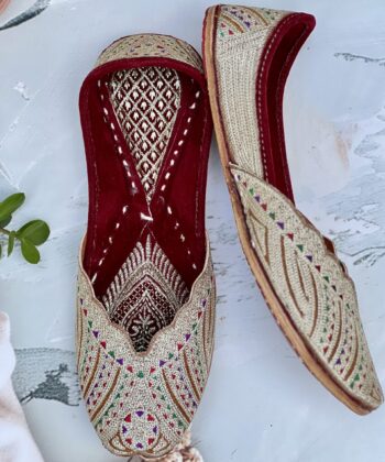 Multicolour Light Golden Zari Khussa juti