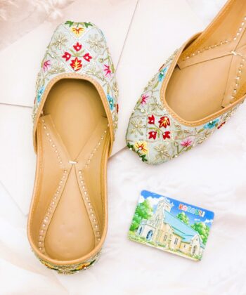 Gul-Bahar Jutti : Step into a Pastel Paradise green blue pastel jooti, juti, khussa, mojari, mojri, mojdi