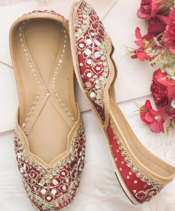 Maroon Mirrors & Zardosi Jooti for women, juttiyan for ladies, jooties for ladies
