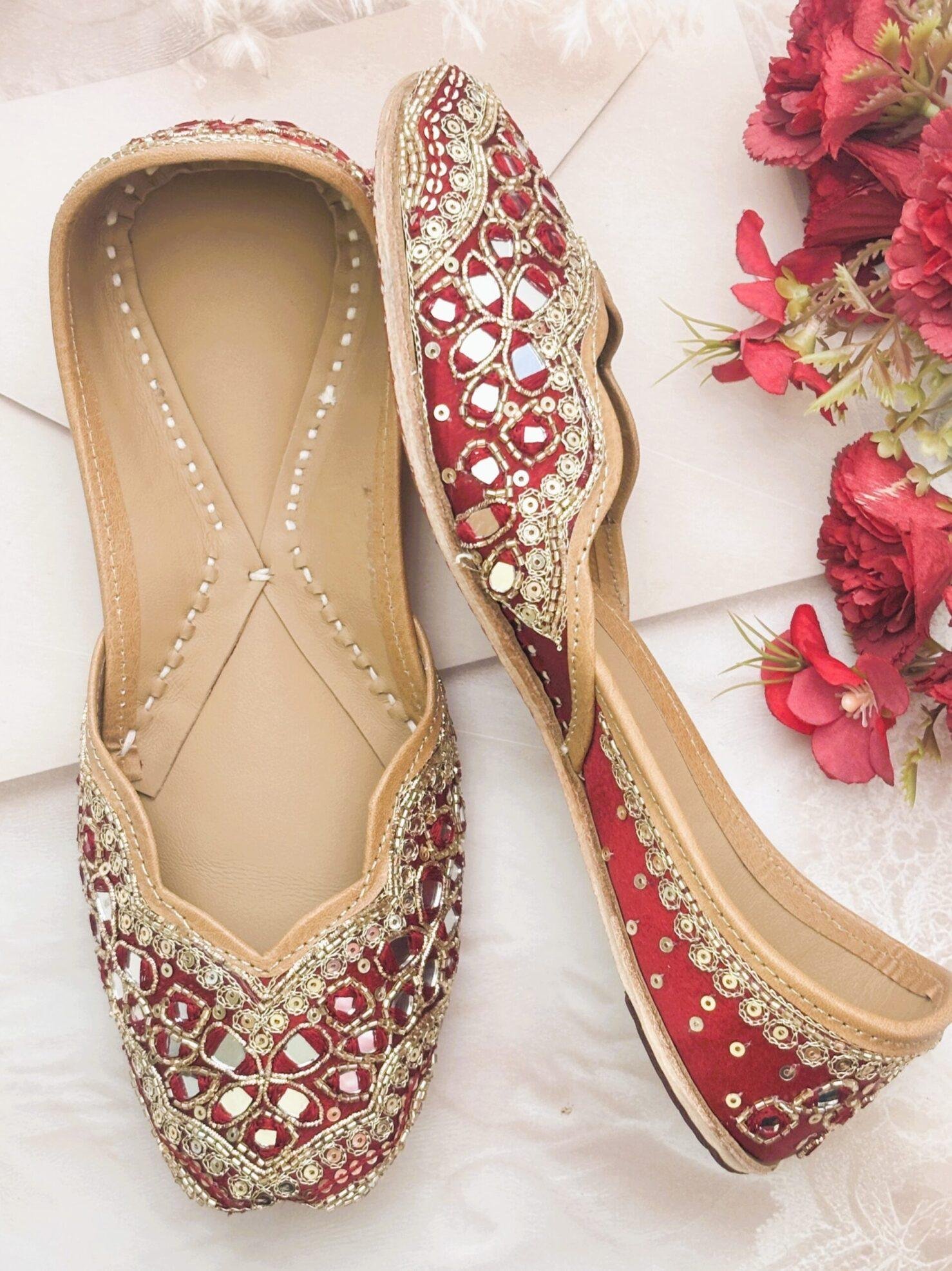 IMG_1075 Maroon Mirrors & Zardosi Jooti for women, juttiyan for ladies, jooties for ladies