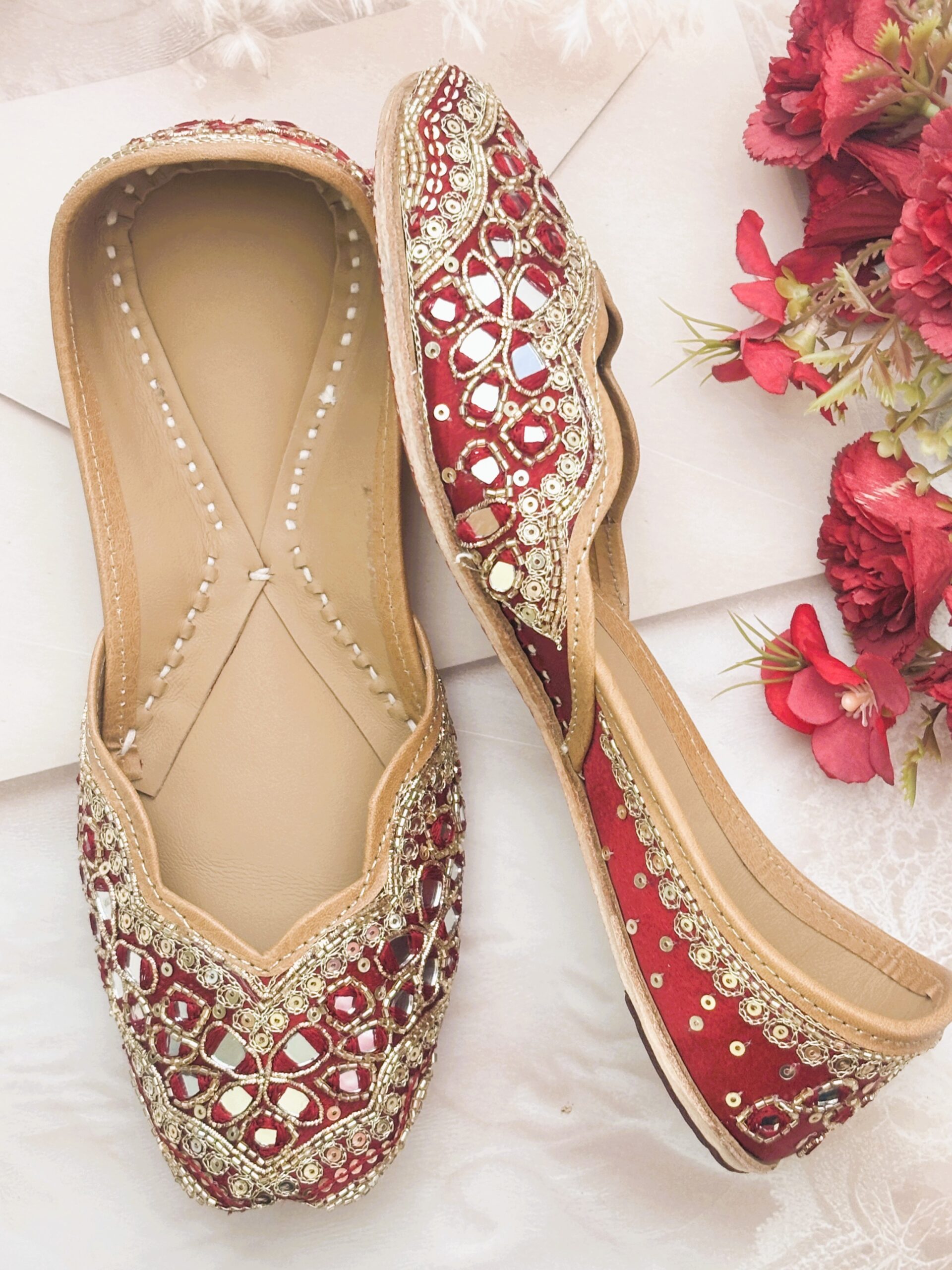 IMG_1075 Maroon Mirrors & Zardosi Jooti for women, juttiyan for ladies, jooties for ladies