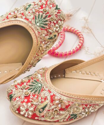 Jashn-E-Suhagan Juttis- Bridal Red Zardosi Work Punjabi Jootis