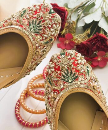 Jashn-E-Suhagan Juttis- Bridal Red Zardosi Work Punjabi Juttis, juti,