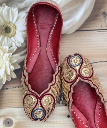 Sandoori's Mukaishwork Jutties Blue circle Golden Mukaish Jutti